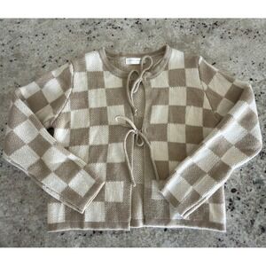 Stitch + Feather Size S Gingham Tie Front Knit Cardigan